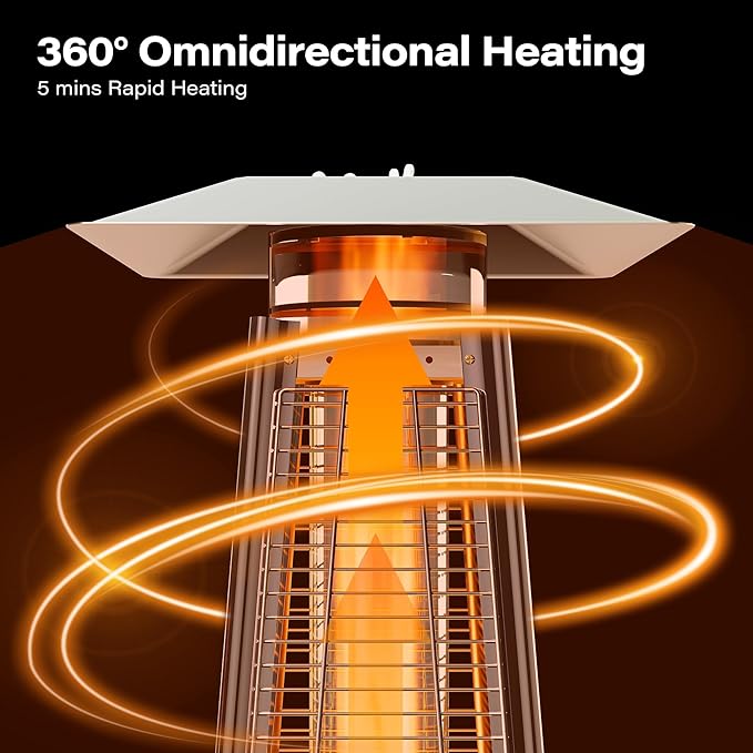 GLANC 48,000 BTU Pyramid Patio Heater with Cover & Wheels, Patio Heaters for Outdoor Use, 87" Quartz Glass Tube Outdoor Propane Heater for Deck Lawn Commercial, Triple Safety Protection
