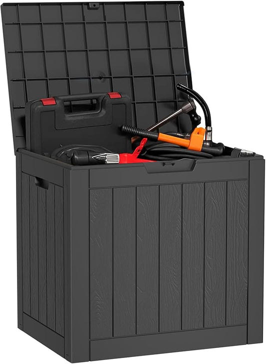 37 Gallon Deck Box Large Outdoor Storage for Patio Furniture,Outdoor Cushions,Garden Tools and Pool Supplies,Waterproof,Resin,Lockable(Black)