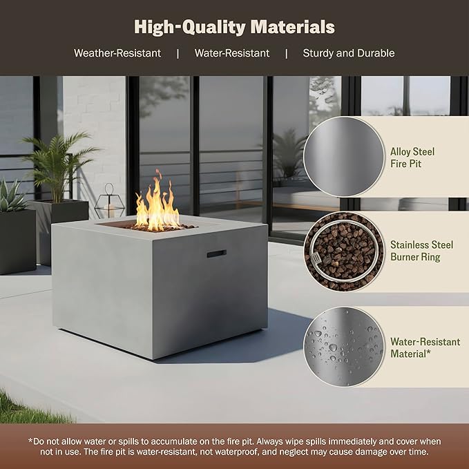 Kinger Home Loren 32-Inch Round Propane Fire Pit Table, Alloy Steel Outdoor Fire Pit with 50,000 BTUs, CSA Certified, Includes a Burner lid, Lava Rocks and Weatherproof Cover