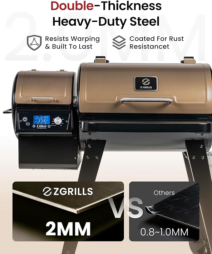 Z GRILLS ZPG-450A2 Wood Pellet Grill & Smoker, PID V2.1 Controller, 459 Sq in Cook Area, Foldable Shelf, Meat Probe, Rain Cover, 8 in 1 BBQ Grill Outdoor Auto Temperature Control, Bronze