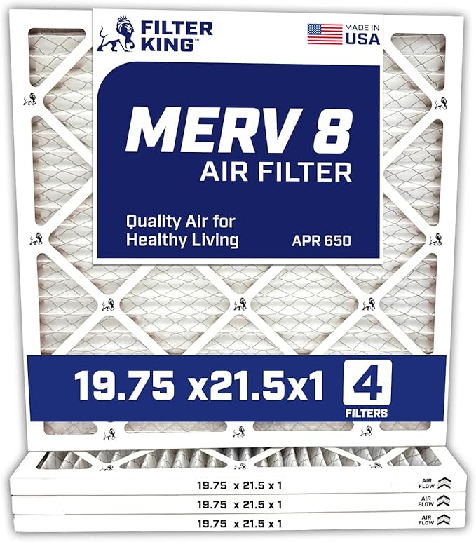 Filter King 19.75x21.5x1 Air Filter | 4-PACK | MERV 8 HVAC Pleated A/C Furnace Filters | MADE IN USA | Actual Size: 19.75 x 21.5 x .75"