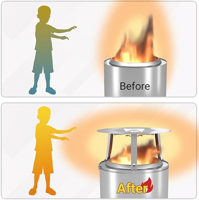 Upgraded Heat Deflector for Solo Stove Ranger 15’’, 304 Stainless Steel Heat Diffuser with Detachable Legs & Fix Hoop, Capture and Redirect Warmth, Camping Accessory