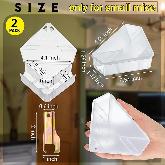 Qualirey 2 Pcs Mice Station with Key Triangle Bait Station Reusable Rodent Trap Bait Box, Keeps Children and Pets Safe Indoor & Outdoor, Bait Not Included, Suitable for Small Mice (Translucent)