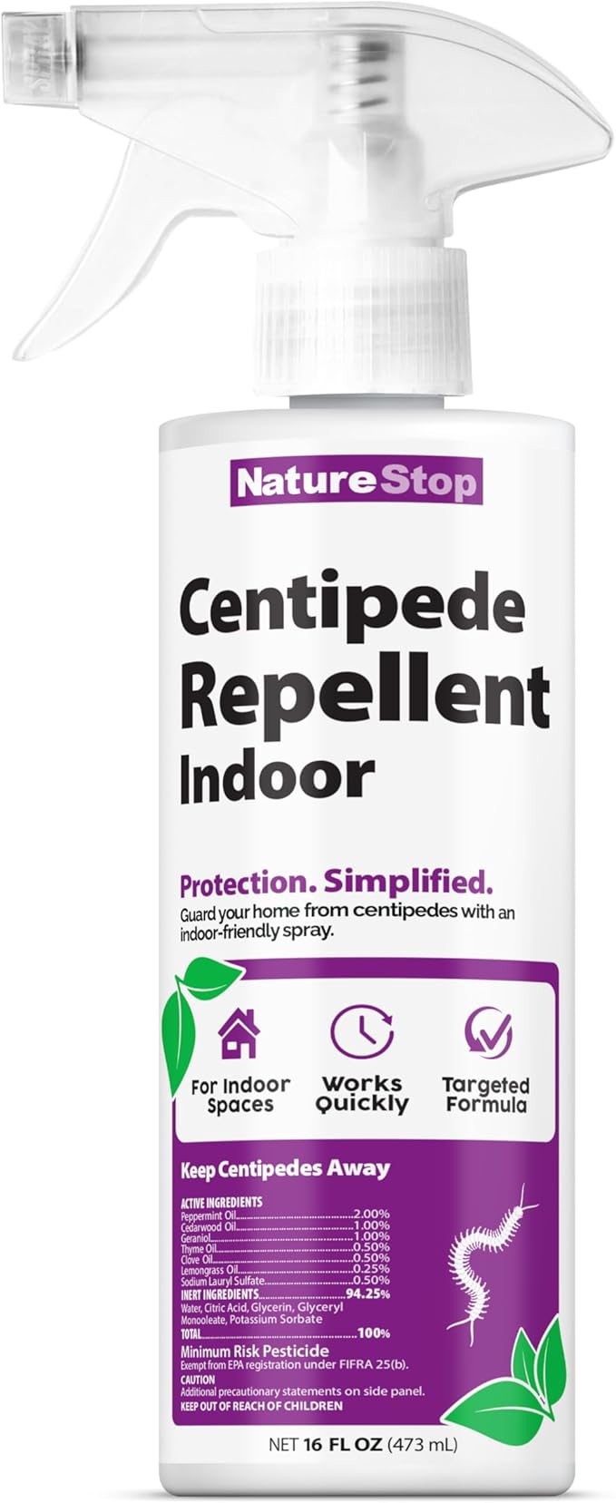 Centipede Repellent Spray for Indoor Use, Centipede Deterrent for Basements & Bathrooms, 16 oz (475mL)