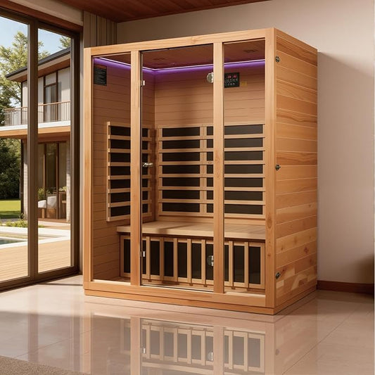 3 Person Infrared Sauna for Home, 1960W Low EMF Indoor Sauna with Chromotherapy Lighting, Bluetooth & Reading Light - Enhances Relaxation & Stress Relief, 59.06 * 35.43 * 74.8 Inch