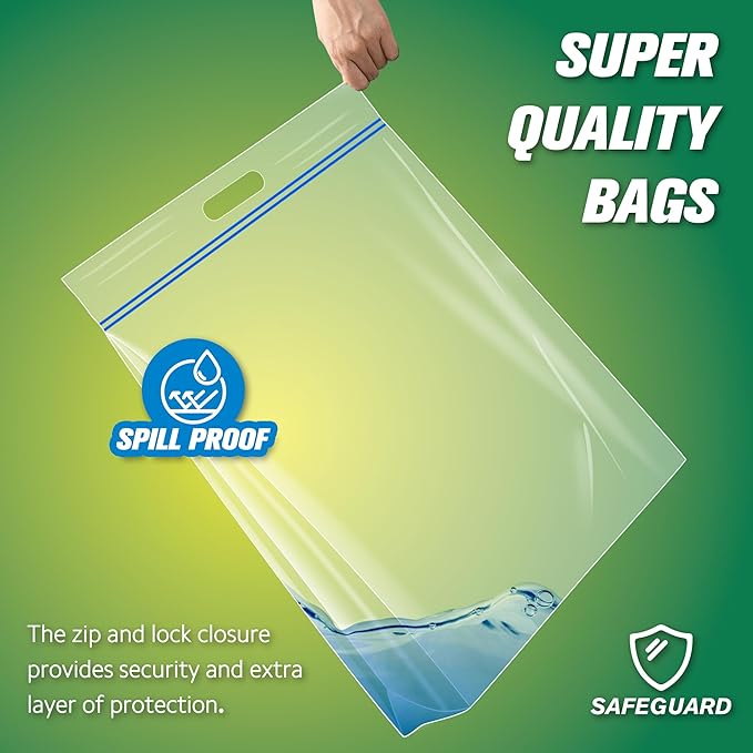 HIBAG 15 Gallon Large Storage Bags, 24” x 24” Resealable Clear Bags with Handle, Extra Large XL Heavy Duty for Clothes Pillow Travel Moving, Pack of 10