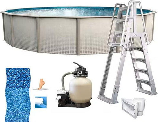 In The Swim 24' Round Above Ground Swimming Pool - Freestyle Package - Featuring: Sand Filter, Pump System and A-Frame Ladder