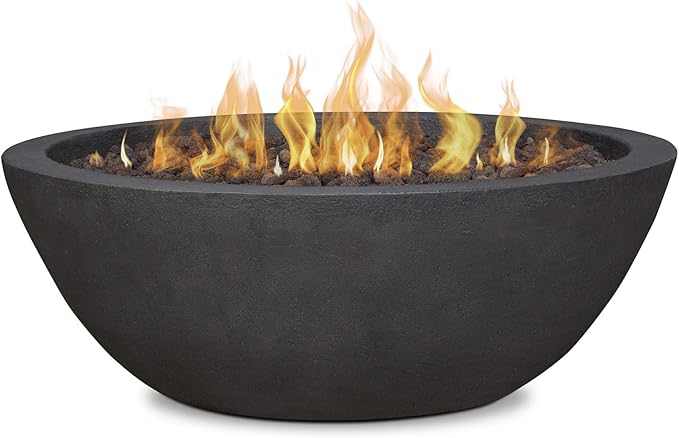 Real Flame Riverside Propane or Natural Gas Fire Pit - Stainless Steel Burners, Natural Gas Conversion Kit Included - 50,000 BTUs of Heat, Battery Operated - Push Button Ignition