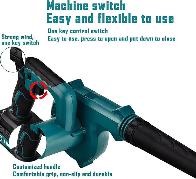 LIKI 20V Brushless Cordless Leaf Blower with 2.0Ah Battery & Fast Charger | 2-in-1 Sweeper/Vacuum, 3-Speed Adjustable, 20,000 RPM for Leaves, Snow, and Outdoor Cleanup(2.0Ah Battery and Charger)