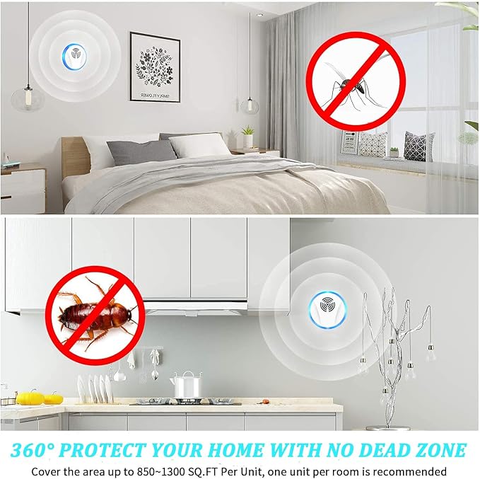 Ultrasonic Pest Repellent Indoor Plug in - Rodent & Mice Repellent Electronic Pest Control for Roach Mosquito Spider Bug (6, White)