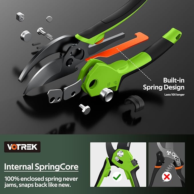 Pruning Shears for Gardening, [Patented Stepless Handle Opening] - Garden Clippers with Ultra-Sharp SK5 Steel for Weak Hand, Universal Fit for All Hand Sizes, Effortlessly Cuts 1-Inch Branches