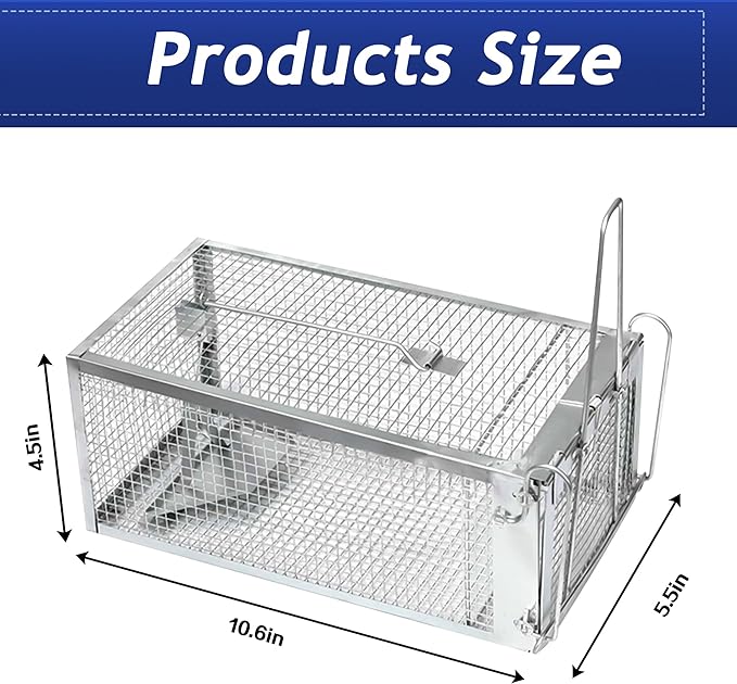 4 Pack Humane Rat Traps - Rodent Trap for Squirrel Mouse, Mice, Live Rat Traps Catch and Release for Indoors and Outdoors(10.6"x 5.5"x 4.5")