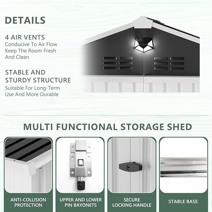 Metal Storage Shed,Outdoor Storage Building 8x6,Large Backyard Shed with Lockable Door,Waterproof Outside Storage Shed，White