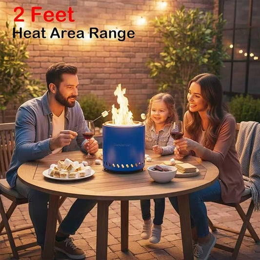 9.5 X 8.6 Inch Tabletop Fire Pit, VivaGarden Portable Firepit, Smokeless Table Top Firepit, Safe Burning Camping Stove, Fueled by Pellets or Wood, Forks, Mat & Travel Bag Included, Blue