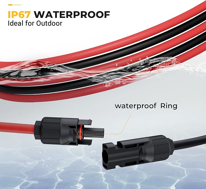 BougeRV 16.5 Feet 12AWG Solar Extension Cable with Female and Male Connector with Extra Pair of Connectors Solar Panel Adaptor Kit Tool (16.5FT Red + 16.5FT Black)