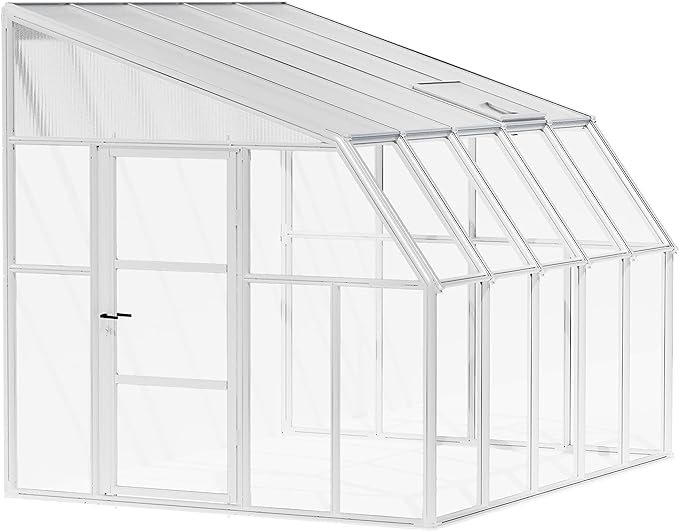 Palram Canopia Rion Sun Room 8 Ft. x 12 Ft. Solarium, Lean-To Greenhouse DIY Kit, Attach to House, Large Twin Wall Polycarbonate, 100% UV Protection For Porch, Patio Outdoors with Window Vent (White)