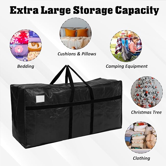 Windyun 4 Pack 155 Gallon Extra Large Storage Bags XXL Moving Bags with Zipper Handles Heavy Duty Jumbo Big Tote Box for Christmas Tree Storage 4, 5, 7.5, 9, 10, 12 ft Skeleton College Dorm(Black)