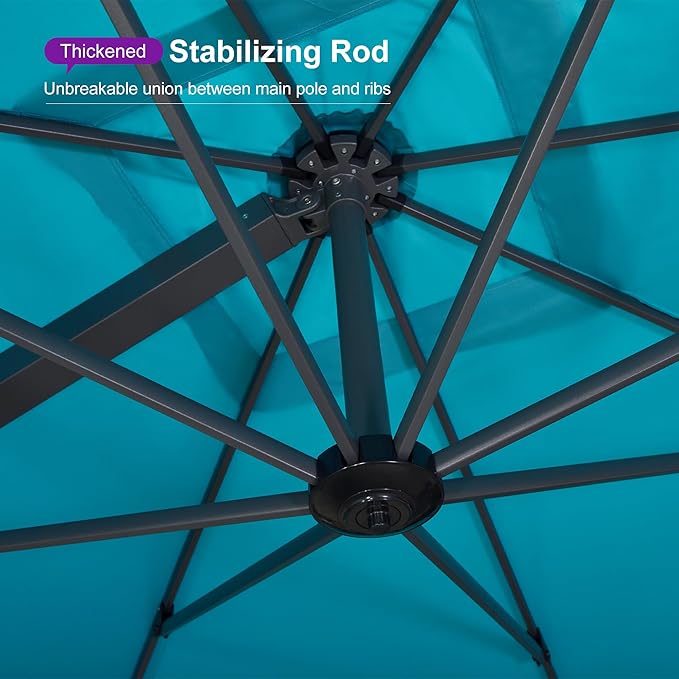 PURPLE LEAF 11' X 15' Rectangle Patio Umbrella Large Cantilever Outdoor Aluminum Offset Umbrella with 360-degree Rotation Umbrella for Garden Deck Backyard Pool Turquiose Blue