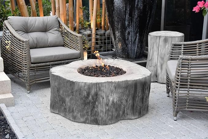 Elementi Manchester Gas Fire Pit Cast Concrete Fire Table, Outdoor Fire Pit Electronic Ignition | Canvas Cover, Lava Rock Included | Free AMS Wind Guard | Classic Gray (Propane Gas)