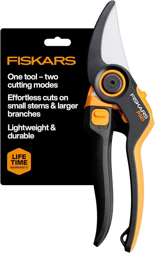 Fiskars DualAction Pruner – Hand Pruner with Two Cutting Modes, Bypass Garden Pruner for Stems and Branches up to 1", Low-Friction Steel Blade, FiberComp Frame