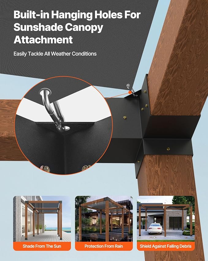 VEVOR Pergola Bracket Kit, 6x6 Inch (Inner Size 5.5x5.5), 4 Pcs 3-Way Heavy Duty Corner Bracket Woodworks DIY Post Base Kit, Easy Installation Wooden Beams for Gazebos, Patio Pergolas, Log Cabin