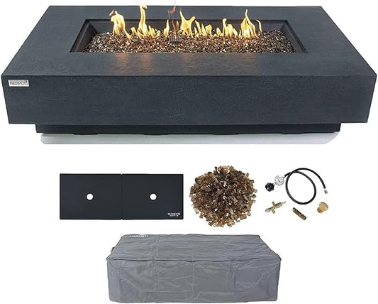 AMS Fireplace | Elementi Plus | Positano | Rectangular Dark Gray Concrete Propane Gas Fire Table Pit