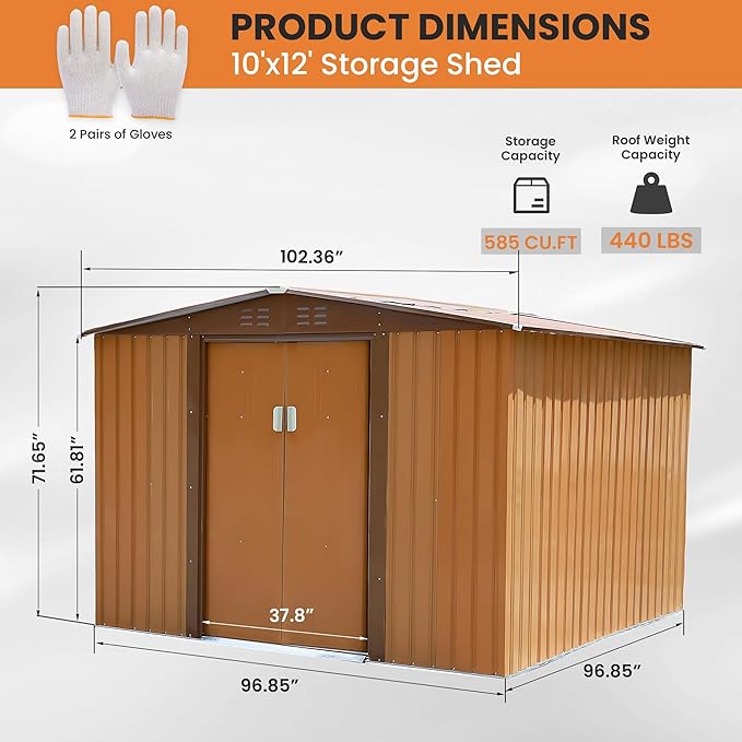 8x8 FT Outdoor Storage Shed Metal Garden Shed Updated Frame Structure with Lockable Sliding Door, Steel Anti-Corrosion Outside Sheds Waterproof for Backyard, Pool, Patio, Coffee