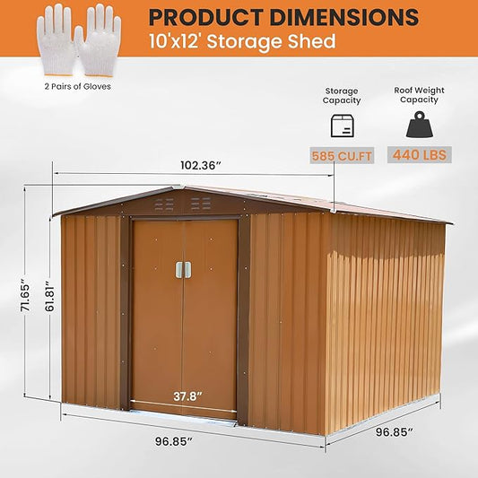 8x8 FT Outdoor Storage Shed Metal Garden Shed Updated Frame Structure with Lockable Sliding Door, Steel Anti-Corrosion Outside Sheds Waterproof for Backyard, Pool, Patio, Coffee