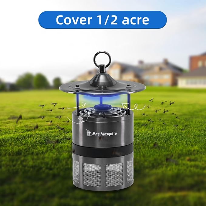 Outdoor Mosquito Trap – Premium Stainless Steel Insect Killer with UV Light & Octenol Lure, Rainproof, Ultra-Quiet, 15,000-Hour Lamp Life, Safe for Family & Pets