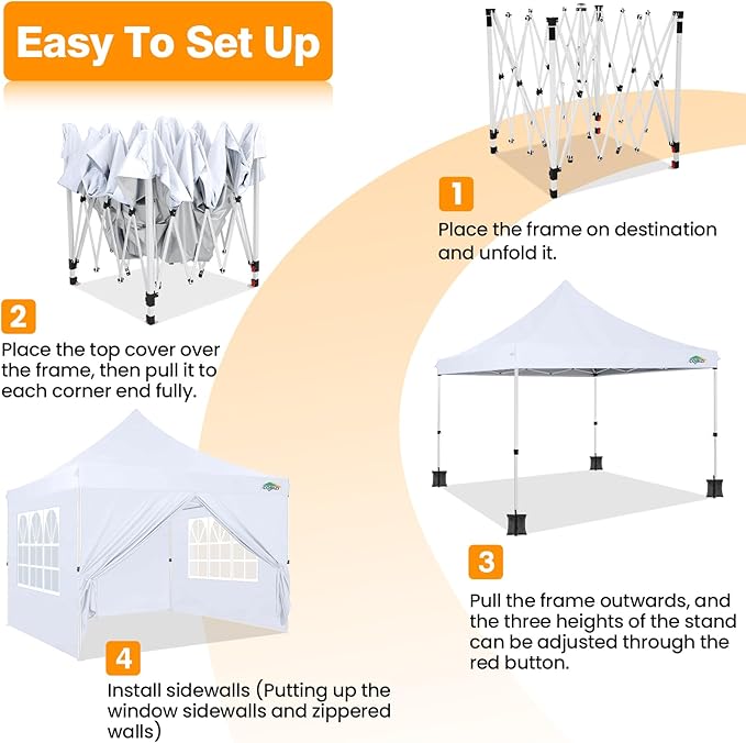 COBIZI 10x10ft Pop Up Canopy with 4 Removable Sidewalls, Easy Up Commercial Gazebos, Waterproof and UV50+ Gazebo with Portable Bag, Adjustable Leg Heights, Tents for Parties, with 4 sandbags