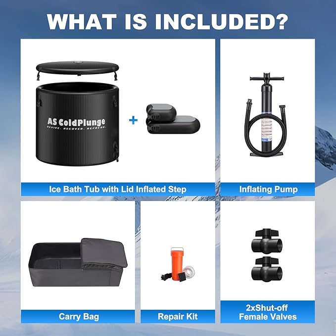 AS ColdPlunge XL Ice Bath Tub for Cold Plunge, 120 Gal Ice Plunge Tub with Insulated Lid, Step Stool, Portable Inflatable Ice Pod Plunge Barrel, Easy Chiller Connection, Cold Therapy Indoor Outdoor