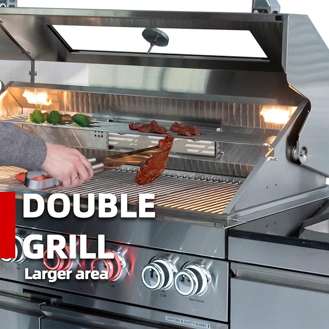 BBQ Grill Island Outdoor Kitchen: Luxury 160 Inch 6-Burner 96000 BTU Stainless Steel Built-in Propane Gas Barbecue Station with Wine Cooler Refrigerator, Rotisserie, Storage Cabinets, Drawers, Sink