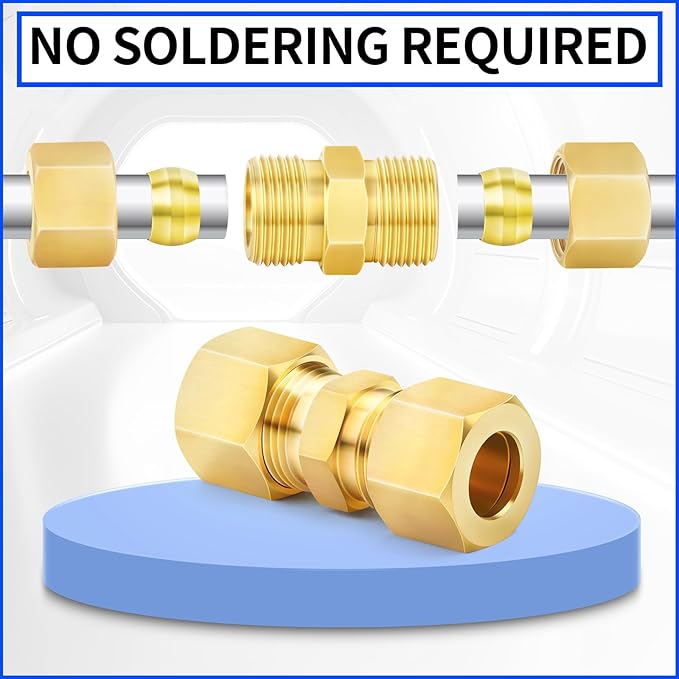 ChillWaves Brass Compression Tube Fitting, 1/4" OD x 1/4" OD Compression Union Connector(10-PACK)
