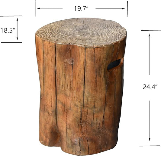 AMS Fireplace |Elementi Concrete Propane Tank Cover (Manchester - Redwood) | GFRC, Redwood Color, Round Shape, Size - 18.5 x 19.5 x 24.4 inches | Suited for Manchester Redwood Fire Pits