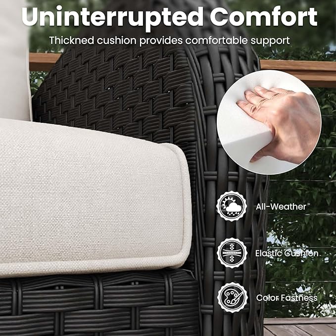 7 Pieces Patio Furniture Sets with Fire Pit Table, Wicker Rattan High Back Outdoor Armchairs Set with 3-Seat Couch, Ottomans and Side Table