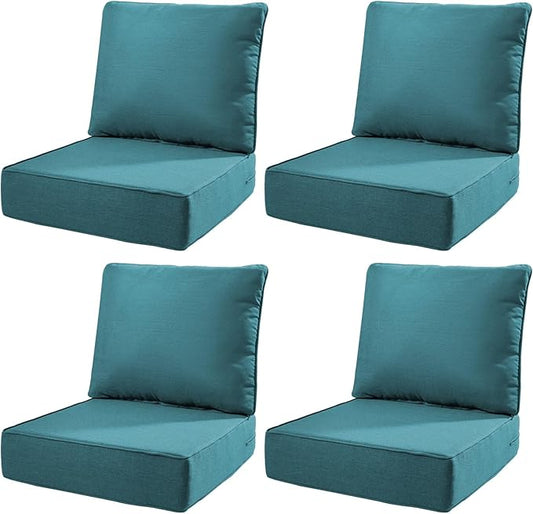 6" Thick Outdoor Cushions 22x24x6, 4-Set Deep Seat Patio Cushions with Removable Cover, Waterproof & Fade Resistant Replacement for Wicker Chair, Loveseat, Sofa - Peacock Green