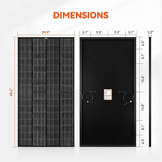 RICH SOLAR 250 Watt 12 Volt 18BB Monocrystalline Solar Panel N-Type Cells High Efficiency Solar Module for RV Trailer Camper Marine Off Grid All Black
