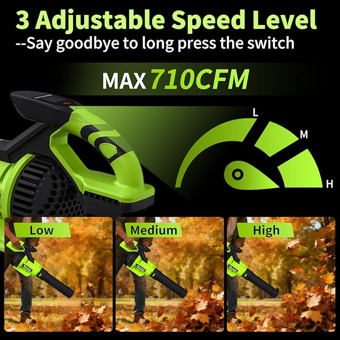 Vinid Leaf Blower Cordless, 21V Powerful Brushless Electric Leaf Cleaner Lightweight, 32,000 RPM, 710 CFM, with 2×4.0Ah Batteries and Charger, 3 Speed Modes, Suitable for Lawn Care, Garden and Patio