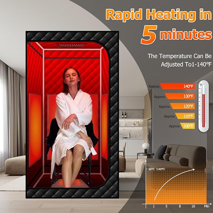 Portable Infrared Sauna 600nm with Red Light, Personal Sauna Spa with Remote Control and Large Foldable Chair, Full Size Dry Heated Home Saunas Tent for Detoxation & Relaxation