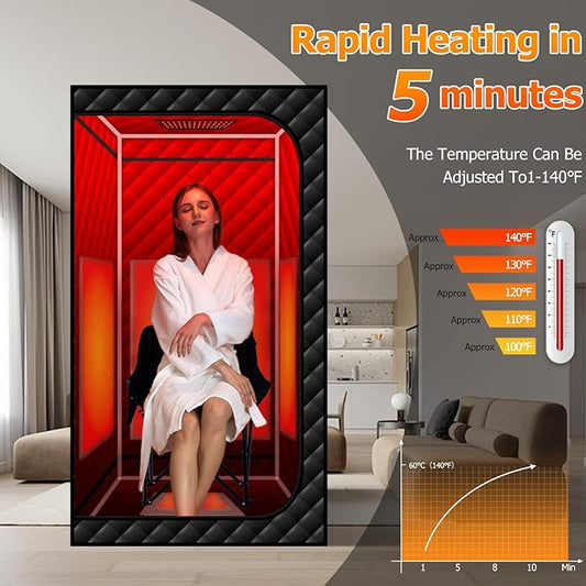 Portable Infrared Sauna 600nm with Red Light, Personal Sauna Spa with Remote Control and Large Foldable Chair, Full Size Dry Heated Home Saunas Tent for Detoxation & Relaxation