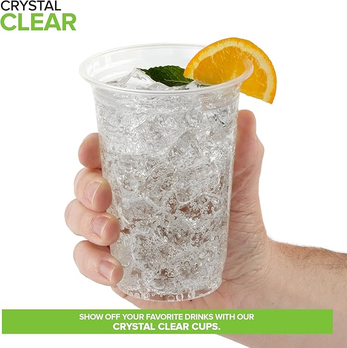 Stock Your Home16 oz Clear Commercially Compostable Cold Cups (100 Pack), Eco Party Cup, Environmentally Friendly Disposable Sustainable for Water, Wine, Beer Sample