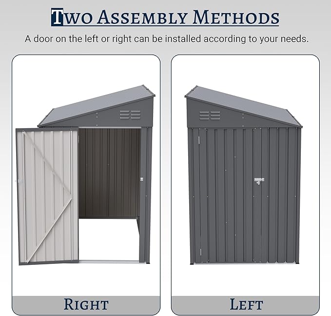 4x7 FT Outdoor Storage Shed Lean to Shed,Metal Shed W/Lockable Door & Air Vent,All Weather Waterproof Garden Tool House W/Reversible Installation,for Backyard,Patio,Lawn,Dark Gray