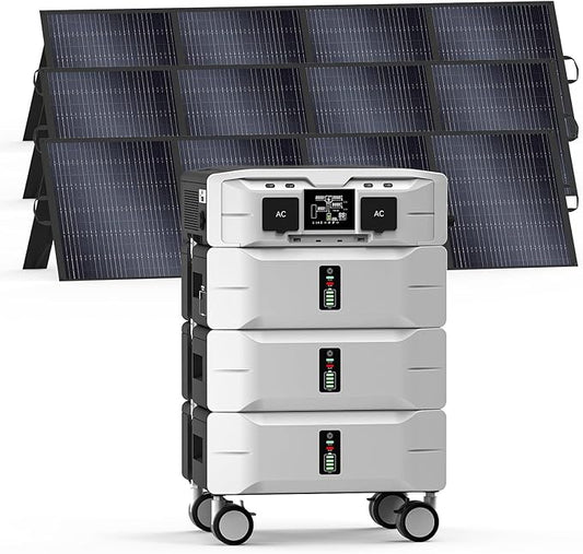 IEE 7680Wh Solar Generator SP5000 with 3x200W Solar Panel, 120/240V Power Station 5000W(Peak 9000W) AC Output, Expandable Capacity, Portable LFP Battery Generator for Home Use, Power Outages, RVs
