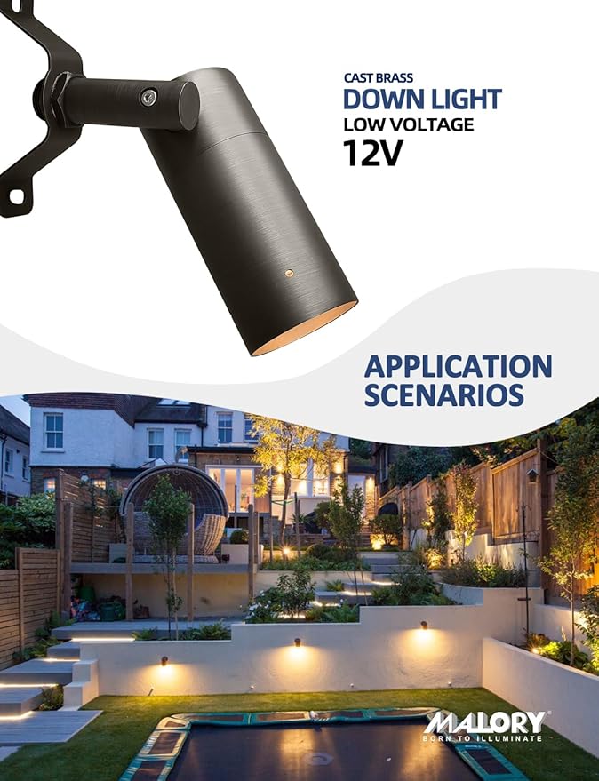 MALORY Low Voltage Landscape Spot Down Light, Brass Landscape Lighting Christmas Tree Down Light Led Downlights Outdoor Wall Mounted Light for Yard, Garden, Lawn,Patio with MR16 Bulb (MLR-D01-2)