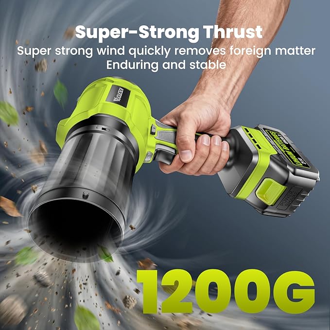 Cordless Leaf Blower, 980,000 RPM Handheld Leaf Blower with 2 X 4.0Ah Batteries & Charger, Lightweight Leaf Blowers for Patio Cleaning, Lawn Care, Leaves, Dust - Dark Green