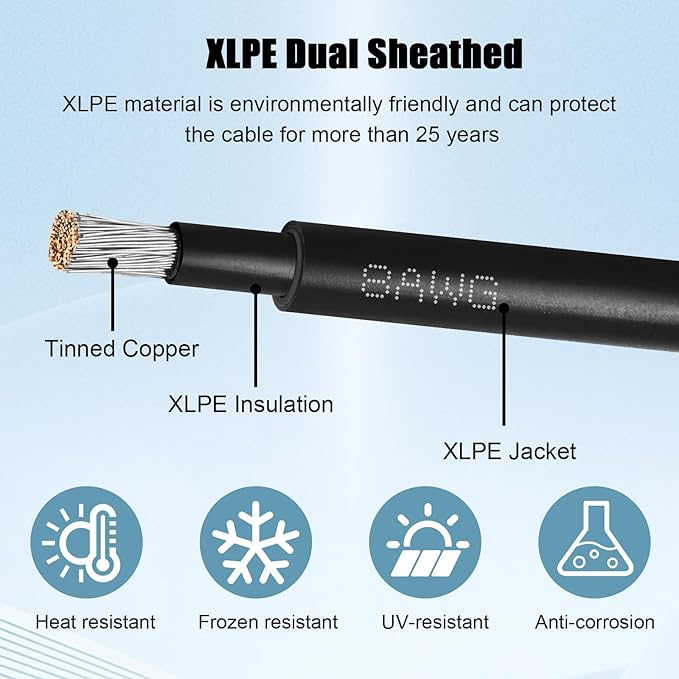8 AWG Solar Extension Cable 15FT Black + 15FT Red, 8 Gauge Solar Panel Wire Male to Female Tinned Copper Wire for Solar Panel, Automotive, RV, Boat, Outdoors