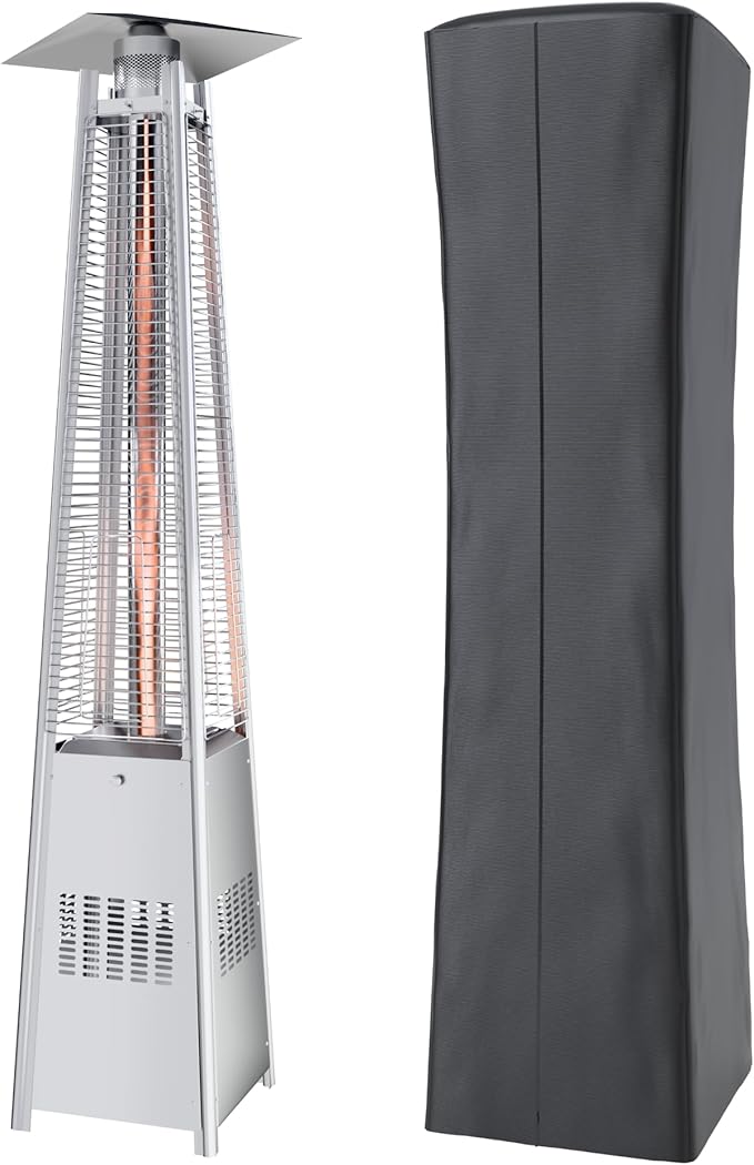 Kingdura 48,000 BTU Pyramid Patio Heater with Cover & Wheels, Outdoor Patio Heaters for Outdoor Use, Triple Safety Protection, 88" Quartz Glass Tube Propane Heater for Deck Backyard Commercial Balcony