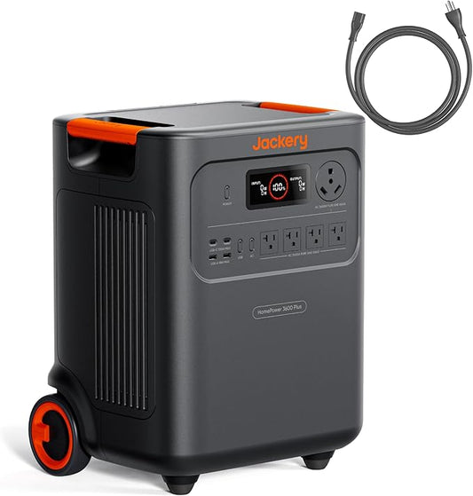 Jackery HomePower 3600 Plus Portable Power Station with AC Cable, 3600W AC Output, 3584Wh LFP Solar Generator, Expandable up to 43kWh, Essential Home Backup for Home Use (Solar Panel Optional)