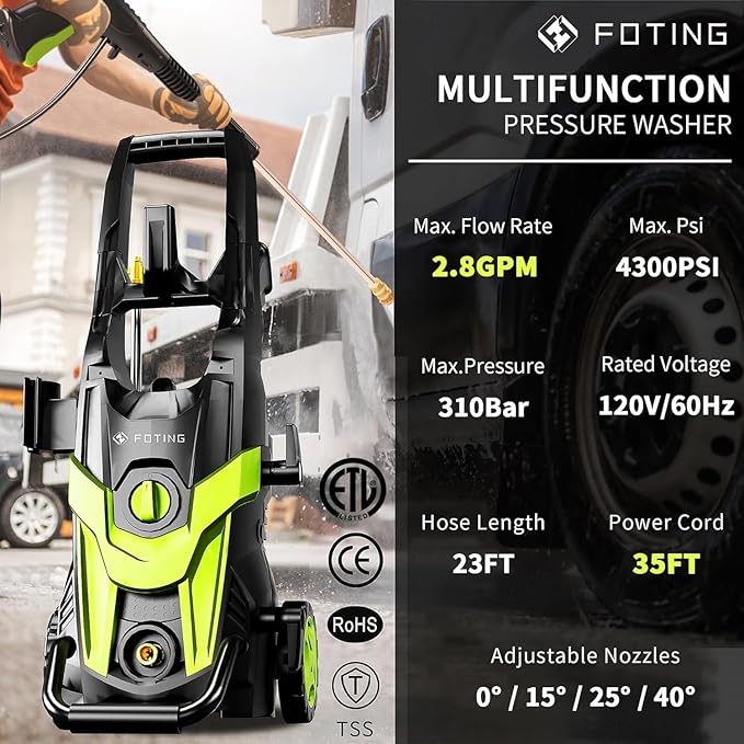 2026NEW Pressure Power Washer with 4 Quick Connect Nozzles, Inlet Hose & Filter, Foam Cannon for Cars/Fences/Driveways/Patios/Home Cleaning,16.9" X 12.2" X 13.8"