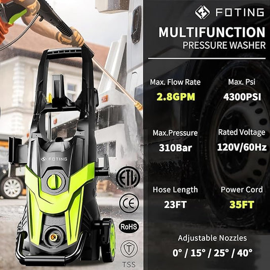 2026NEW Pressure Power Washer with 4 Quick Connect Nozzles, Inlet Hose & Filter, Foam Cannon for Cars/Fences/Driveways/Patios/Home Cleaning,16.9" X 12.2" X 13.8"